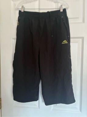 Black Elastic Waist Athletic Shorts with Drawstring Detail